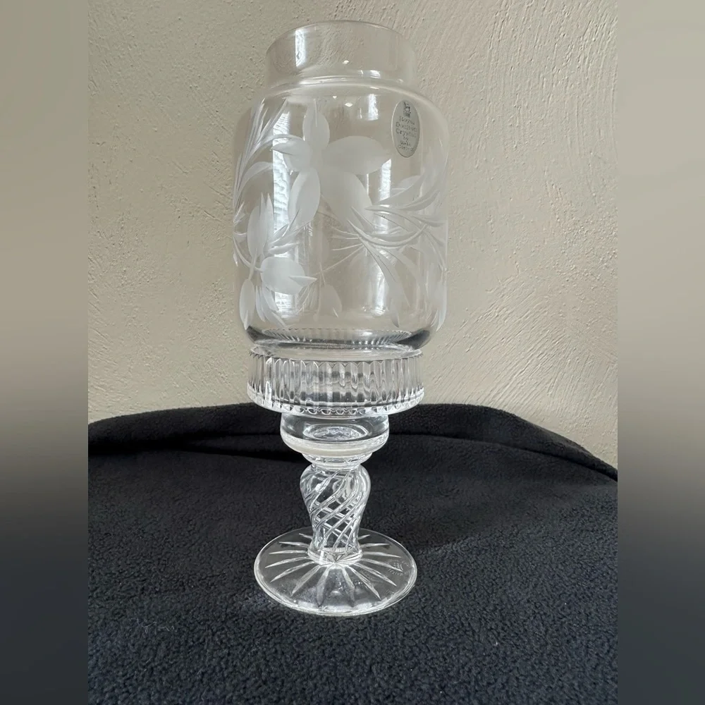 Vintage Royal Doulton Etched Crystal Tealight Candle Holder with Hurricane Lamp